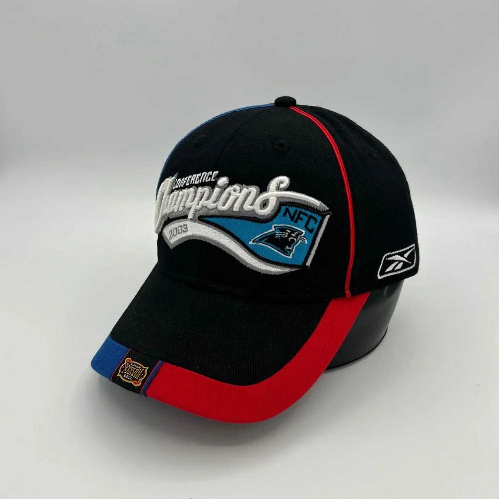 Carolina Panthers 2003 NFC Champions Reebok Hat Mens OSFM Black Red Blue Sporty